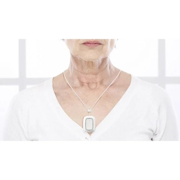 AJAX Button that is worn by elder lady sold on Security Online