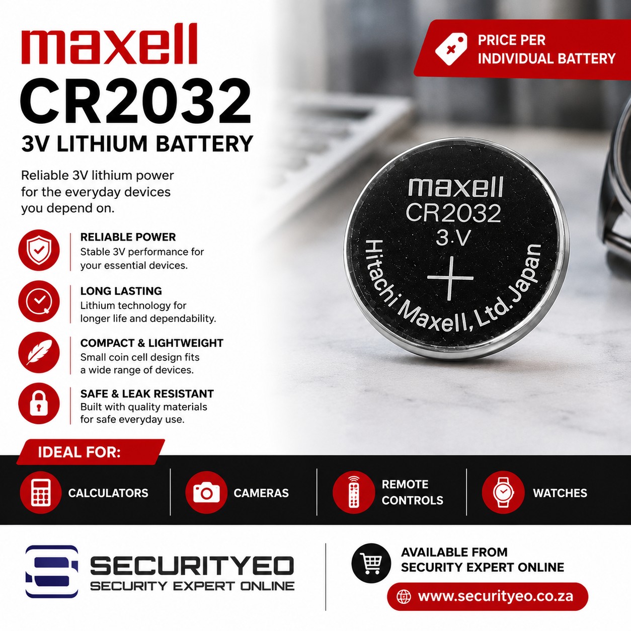 Maxell CR2032 C5 3V Lithium Battery sold on Security Online