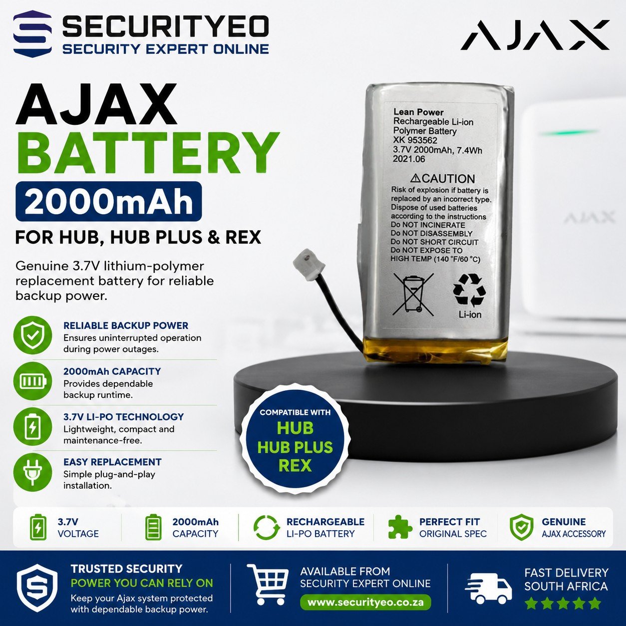 Ajax Battery 2000mAh for Hub, Hub Plus & Rex - Image 2