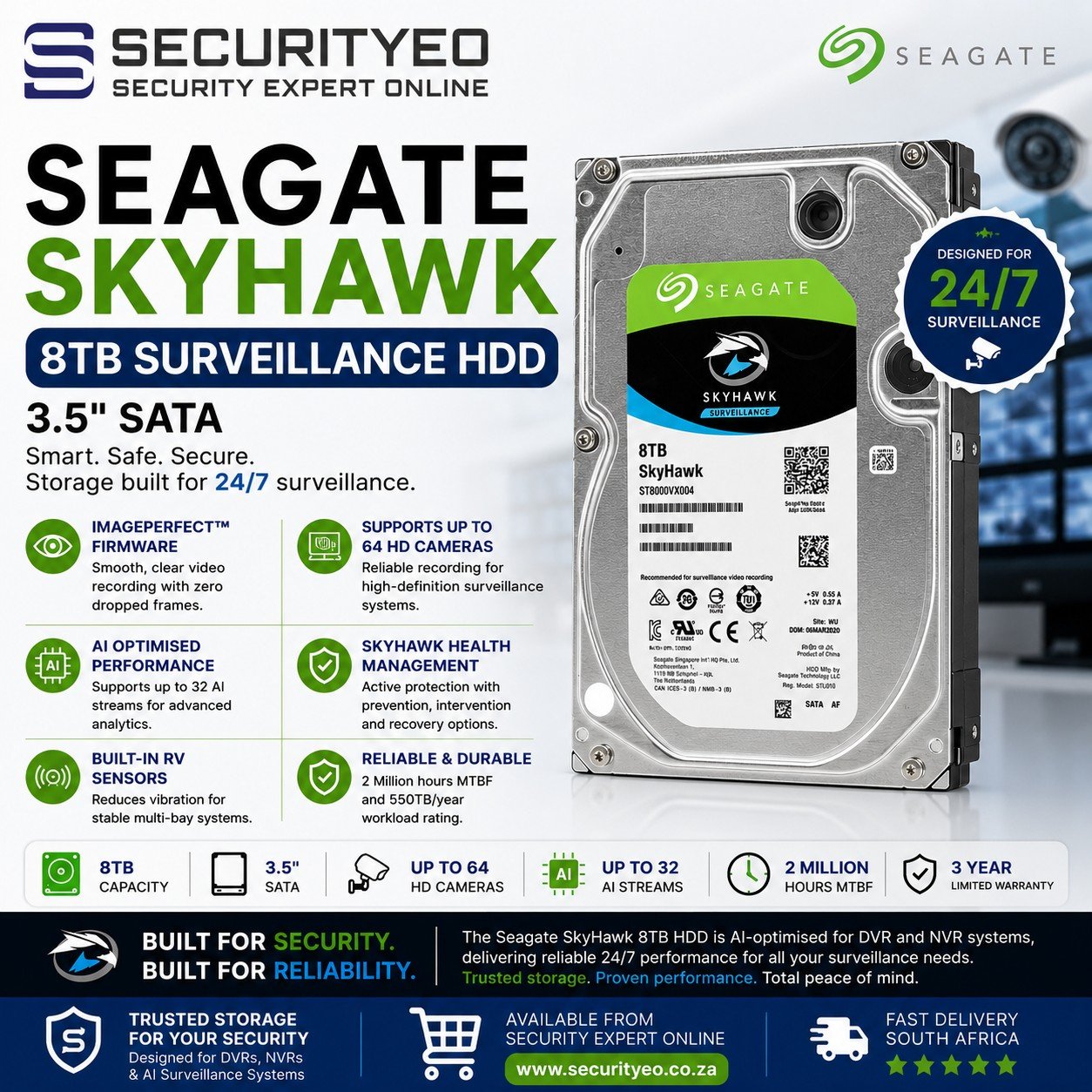 Seagate 8TB SkyHawk AI Surveillance HDD 3.5" SATA - Image 2